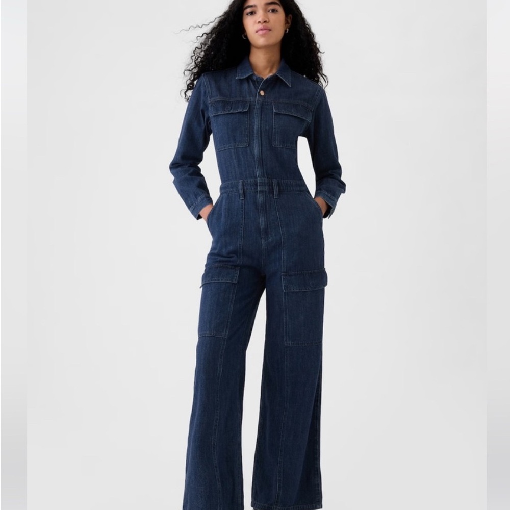 GAP Blue Denim Jumpsuit with Wide-Leg Silhouette
